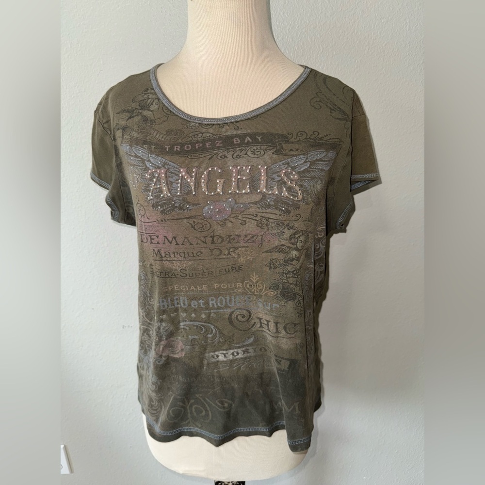 Vtg Y2k beaded blue canyon Angels, Long Sleeve All Over Print size large